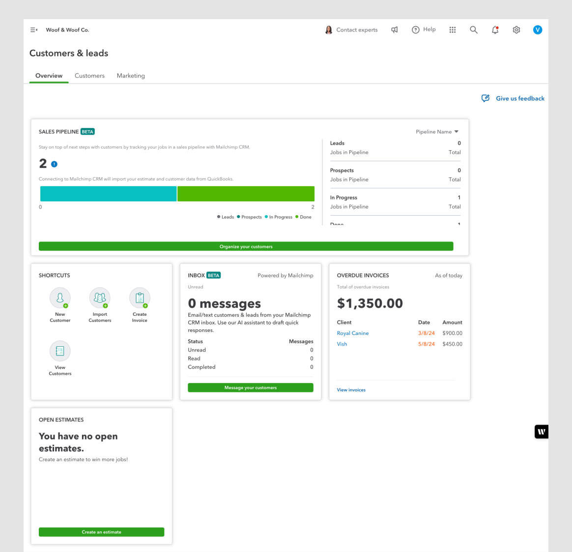 Customer & Leads dashboard design
