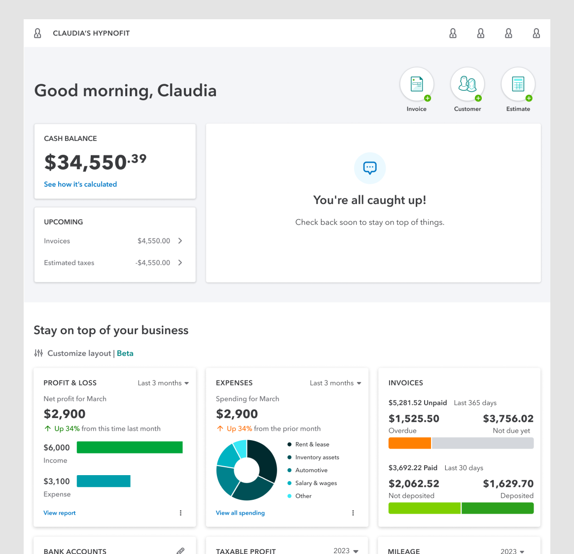 Solopreneur dashboard design