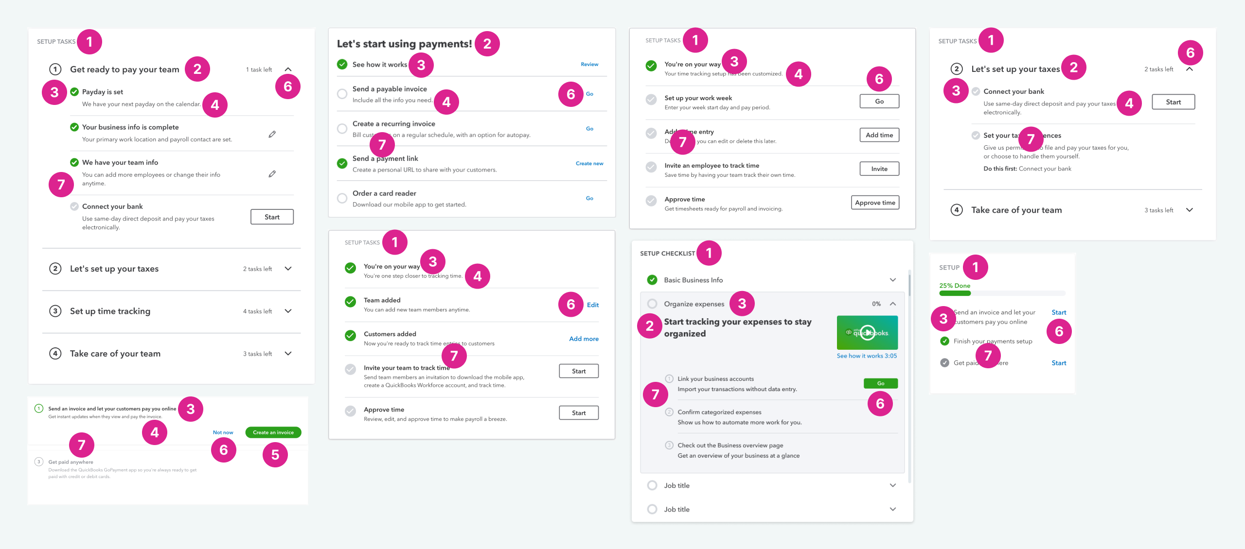 Cluster of set up widget designs grouped together